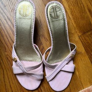 Lilly Pulitzer Sandals Size 8 1/2 Pink and White stripes-fabric
